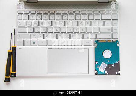 Electronic motherboard, isometric processor microchip, motherboard parts and laptop notebook , digital communication, people and technologies, digital Stock Photo
