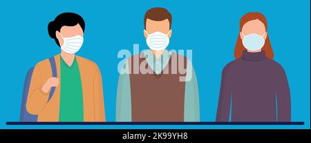 grandpa and grandchildren wear masks for safety Stock Vector