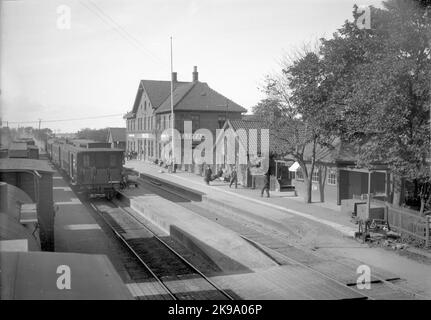 Klippans Railway Station. Traveling on the platform. Stock Photo