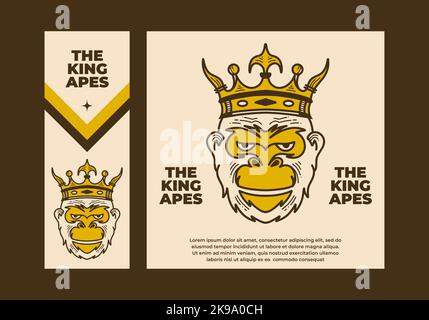 Vintage art illustration design of a apes head wearing crown Stock Vector