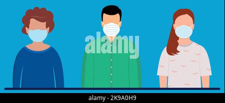 people using masks of different types illustation and vector Stock Vector