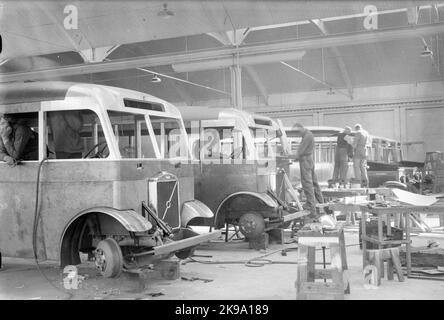 The Bus Hall. Aktiebolaget Svenska Railway Workshops, ASJ. Stock Photo