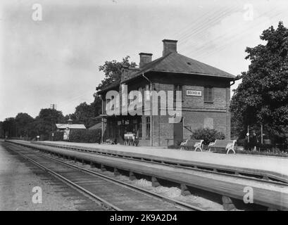 The railway station in Boxholm. Stock Photo