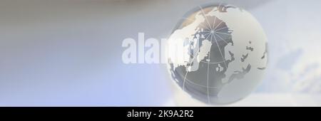 Grey glass world globe, round shaped earth miniature with continents Stock Photo