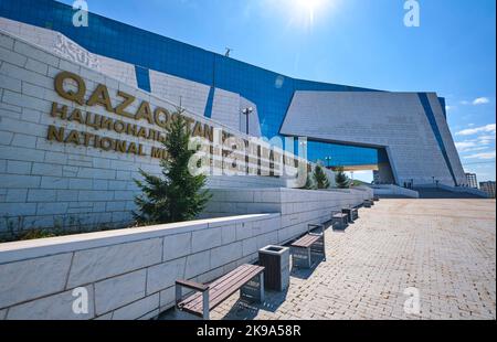 Exterior view of the modern facade of the building architecture of the National Museum of the Republic of Kazakhstan. In Astana, NurSultan, Kazakhstan Stock Photo