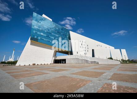 Exterior view of the modern facade of the building architecture of the National Museum of the Republic of Kazakhstan. In Astana, NurSultan, Kazakhstan Stock Photo