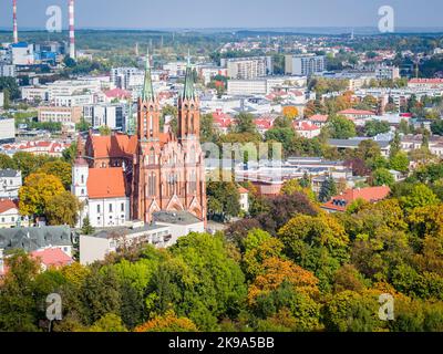 Autumn aerial view of Basilica Assumption of the Blessed Virgin Mary in Bialystok city, Poland Stock Photo