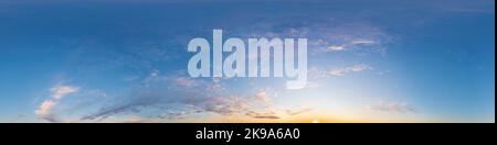 Dark blue sunset sky panorama with pink Cirrus clouds. Seamless hdr 360 panorama in spherical equirectangular format. Full zenith for 3D visualization Stock Photo