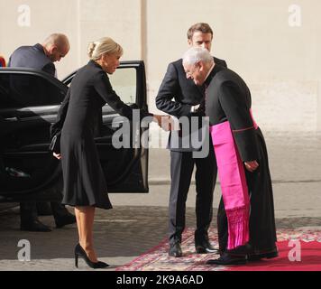 Brigitte Marcon the wife of French President Emmanuel Macron watches