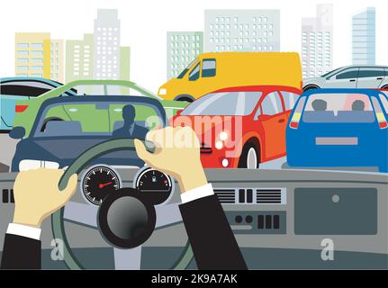 car signals in traffic jam icon vector outline illustration Stock ...