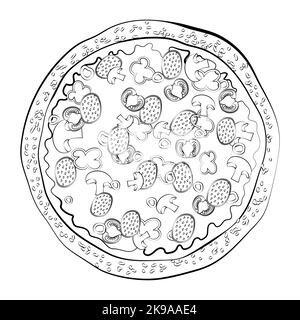 Pizza with a thin line. Vector on a white background. Stock Vector