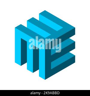 MEE letter logo. 3D letter M and E cube. Blue geometric hexagon shape. Electronics industry concept. Three layers object. Construction and building Stock Vector