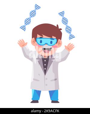 Kids wearing lab suit as genetic DNA researcher scientific biotechnology Stock Vector