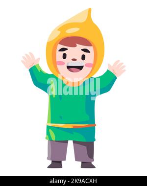 European kids wearing elf holiday hat in green little children costume old historic Stock Vector