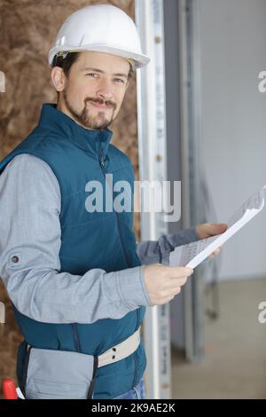 builder man looking at camera Stock Photo