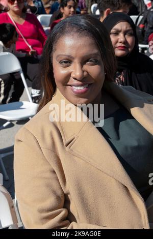 A posed portrait of New York State Attorney General Letitia James  at a Diwali celebration in Jackson Heights, Queens, New York City. Stock Photo
