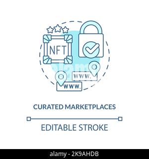Curated marketplaces turquoise concept icon Stock Vector