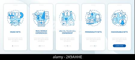 Trends in NFT space blue onboarding mobile app screen Stock Vector