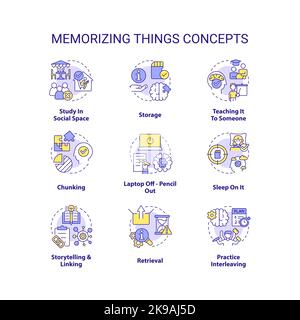 Memorizing things techniques concept icons set Stock Vector