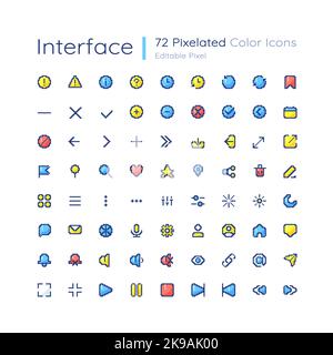 Simple looking interface editable pixel color ui icons set Stock Vector