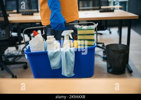 Cleaning service employee uses special set gadgets for cleaning and disinfection Stock Photo