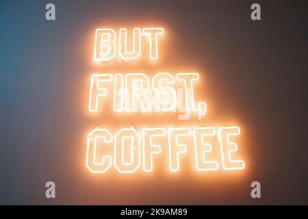Neon concept text made on light wall with luminous letters Stock Photo