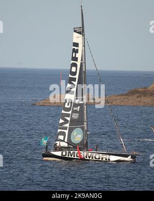 IMOCA, DMG MORI GLOBAL ONE, Skipper Kojiro Shiraishi during the pre start of the Route du Rhum-Destination Guadeloupe 2022, solo transatlantic race, Saint-Malo - Guadeloupe (6,562 kilometres) on October 26, 2022 in Saint-Malo, France - Photo: Laurent Lairys/DPPI/LiveMedia Stock Photo