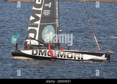 IMOCA, DMG MORI GLOBAL ONE, Skipper Kojiro Shiraishi during the pre start of the Route du Rhum-Destination Guadeloupe 2022, solo transatlantic race, Saint-Malo - Guadeloupe (6,562 kilometres) on October 26, 2022 in Saint-Malo, France - Photo: Laurent Lairys/DPPI/LiveMedia Stock Photo