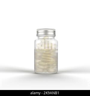Frosted Glass Pills Bottle 3D Rendering Stock Photo