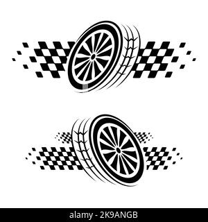Wheel tire track with flags lines Stock Vector