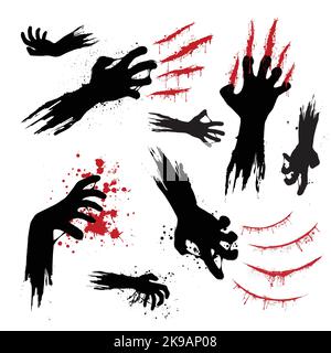 Zombie grunge hands silhouettes Stock Vector