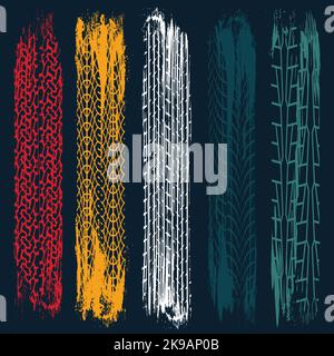 Five grunge tire tracks lines Stock Vector