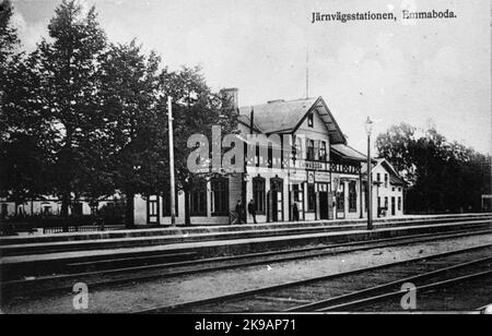 Postcards depicting Emmaboda Railway Station. The picture probably taken in the early 1900s Stock Photo