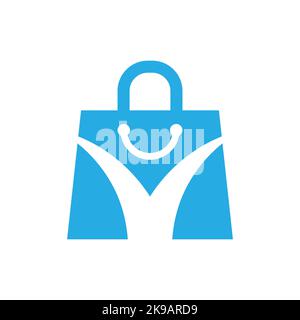 Shopping bag logo design with smile and U letter icon Stock Vector
