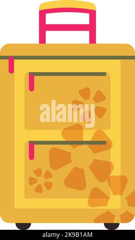 Yellow suitcase. Rolling travel bag flat icon Stock Vector