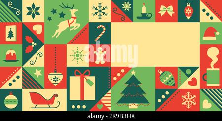 Christmas banner with abstract festive icons and copy space Stock Vector