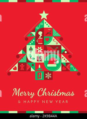 Colorful Christmas card with abstract Christmas tree and abstract icons Stock Vector