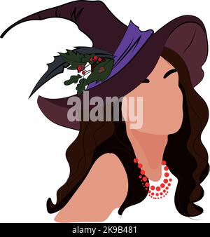 Hand drawn little cute Halloween girl witch flies on broomstick. Vector illustration. Vector illustration Stock Vector