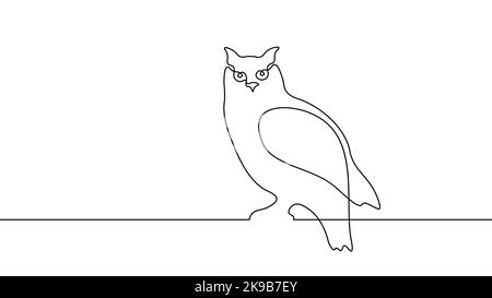 Online education owl one line graduation concept. E-learning training skill courses. Certificate student diploma sketch continuous line banner Stock Vector