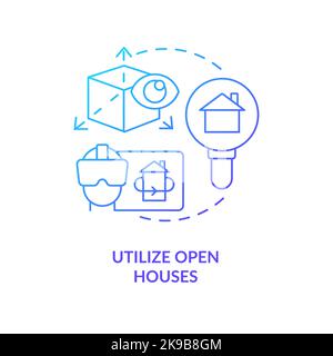 Utilize open houses blue gradient concept icon Stock Vector