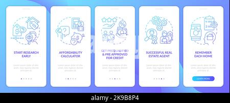 Homebuying process blue gradient onboarding mobile app screen Stock Vector