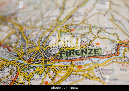 Map of Florence with the main streets, roads and communication routes Stock Photo