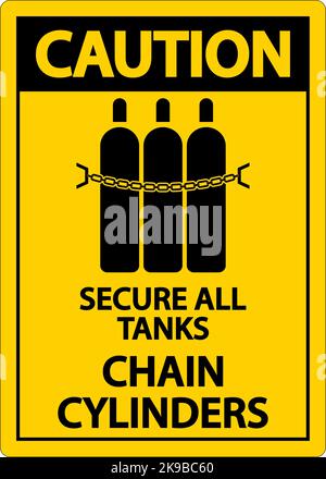 Caution Sign Secure All Tanks, Chain Cylinders Stock Vector