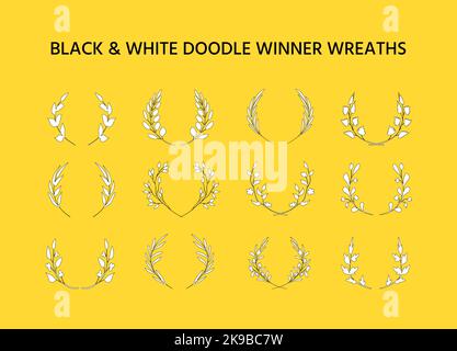 Hand drawn fantasy victory wreaths, laurel crowns Stock Vector