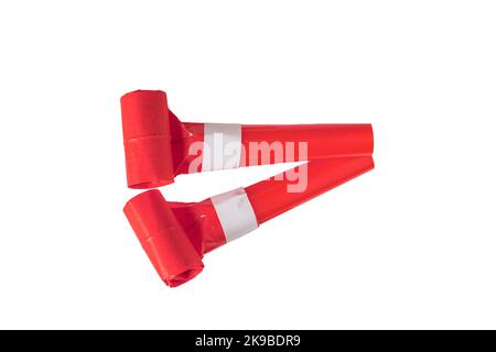 Air whistles for carnivals, christmas, birthday isolated on white background Stock Photo