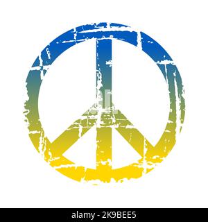 Grunge yellow blue peace symbol thick line on a white background, vector Stock Vector