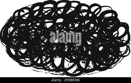 Grungy textured oval. Black ink hatching sketch Stock Vector