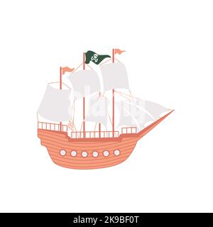 Cute vector ocean illustration with ship.Underwater cartoon creatures.Marine animals.Cute childrens design for fabric, clothing,book, postcard Stock Vector