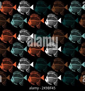 Seamless vector pattern with fish skeleton. Stock Vector