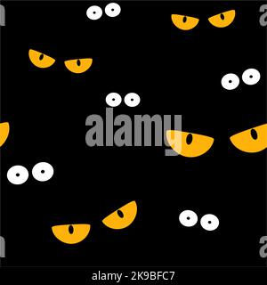 Strange scary eyes in the dark halloween seamless vector pattern. Print for wrapping. Stock Vector